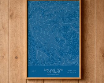 San Luis Peak Colorado Topographic Map Art | La Garita Wilderness, San Juan 14er | Pen Plotted