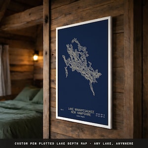 Custom Lake Map | Any Lake, Pen Plotted or Giclée Bathymetric Depth Map Art | Personalized Lake House Decor, Lake Lover Gift