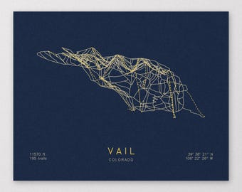 Vail Ski Trail Map Art | Minimalist Colorado Ski Print
