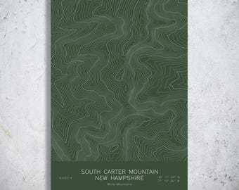 South Carter Mountain New Hampshire Topographic Map Art | Carter-Moriah Range | Pen Plotted