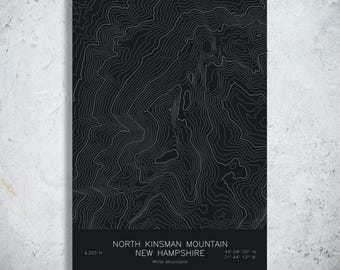 North Kinsman Mountain New Hampshire Topographic Map Art | Kinsman Ridge, Kinsman Pond | Pen Plotted
