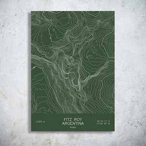 Fitz Roy Pen Plotted Topographic Map | Mountain Contour Art | Andes Argentina