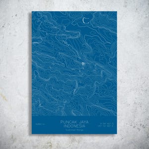 Puncak Jaya Topographic Map Art | Carstensz Pyramid | Pen Plotted