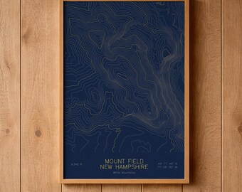 Mount Field New Hampshire Topographic Map Art | Willey Range, Crawford Notch | Pen Plotted