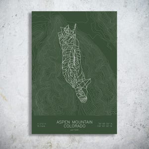Aspen Mountain | Colorado | Ski Trail Map Art, Ajax Mountain Art, Roaring Fork Valley Decor