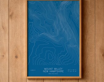 Mount Willey New Hampshire Topographic Map Art | Willey Range, Crawford Notch | Pen Plotted