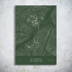 St. Moritz | Swiss Alps | Ski Trail Map Print, Engadin Valley Art, Swiss Alps Chalet Decor