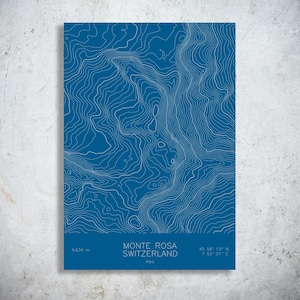 Monte Rosa Topographic Map Art | Swiss Alps | Pen Plotted Contour Map