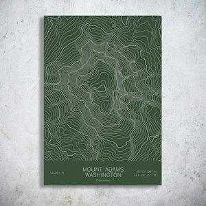 Mount Adams Pen Plotted Topographic Map | Mountain Contour Art | Cascades United States