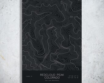 Redcloud Peak Colorado Topographic Map Art | Lake City, San Juan 14er | Pen Plotted