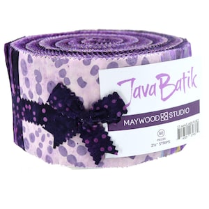 FREE SHIPPING - Java Batiks Purple Fabric Jelly Roll Pre-cut Strips - Maywood Studio - 40 strips 2.5&quot; wide - 100% Cotton