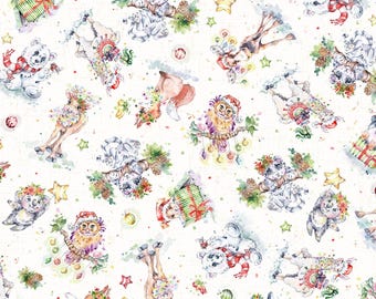 Little Darlings Character Toss Christmas Animals Cotton Quilt Fabric by P&B Textiles Sally Walsh
