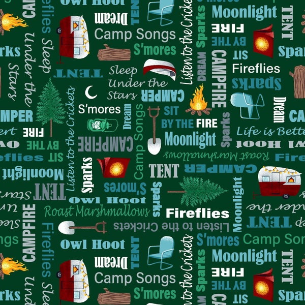 Beneath the Stars Campsite Words Cotton Camping Fabric - Studio E Fabric - SEF6847-66