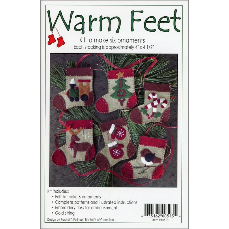 Christmas Ornament DIY Craft Kit Warm Feet Stockings pattern and materials included by Rachel's of Greenfield Rachel Pellman Applique Kit image 2