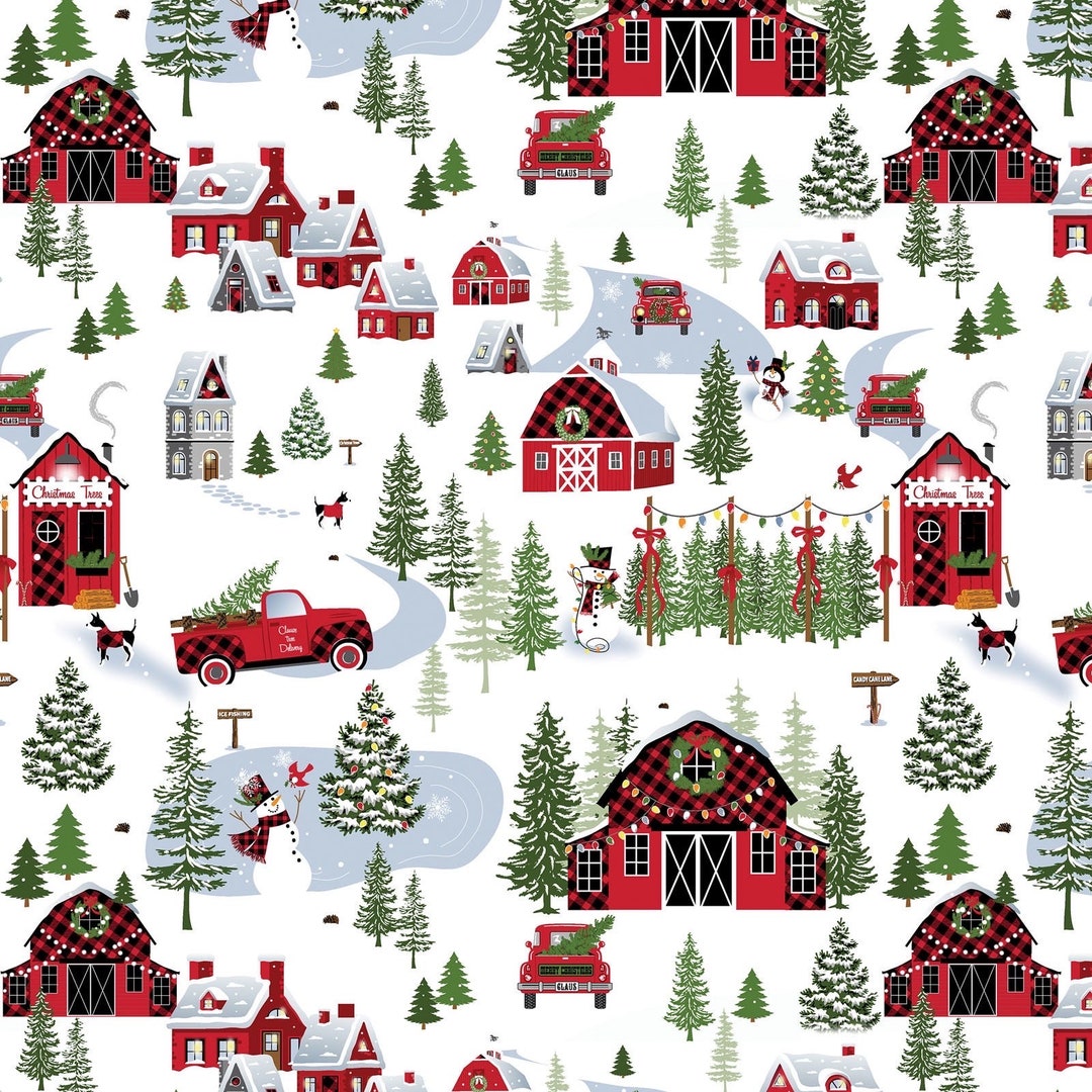 Country Christmas Cotton Quilt Fabric Country Living by Kanvas Studio