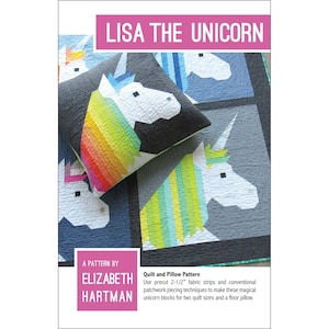 May include: A quilting pattern for a unicorn quilt and pillow. The pattern is by Elizabeth Hartman and uses 2-1/2 inch fabric strips. The pattern includes instructions for two quilt sizes and a floor pillow.