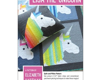 Lisa the Unicorn Quilt Pattern by Elizabeth Hartman - Unicorn patchwork quilts and pillow made using precut 2-1/2" strips