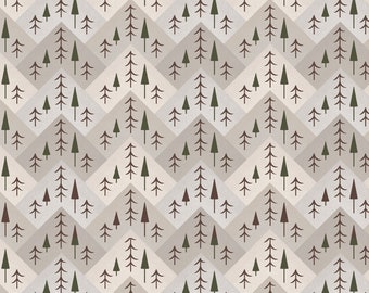 The Mountains Are Calling FLANNEL Fabric Tree Mountain Zig Zag in Cream by Henry Glass Designer: Janet Rae Nesbitt - HEG3133F-44