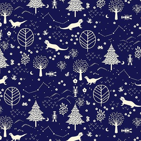 SALE! Otter Fabric - Otter Romp Otter Forest Navy Cotton Quilt Fabric by Paintbrush Studios