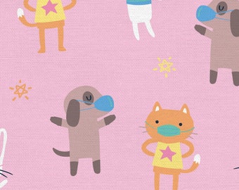 CLEARANCE!!! Kid’s Mask Fabric - Cats, Dogs, and Bunnies in Masks - Mask Up! 100% Cotton Fabric