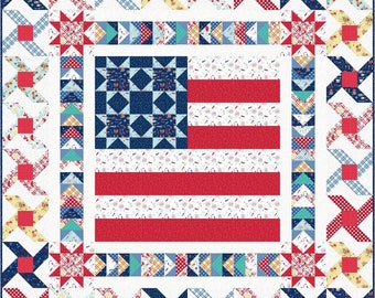 FREE SHIPPING - American Flag Quilt Kit - Small Town America Quilt by Maywood Studio -100% Cotton - Finished Size 48” x 48”