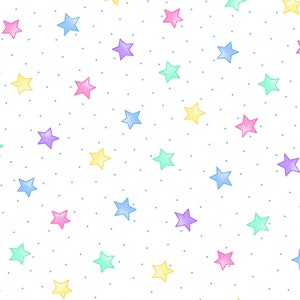 Pastel Stars on White FLANNEL Fabric - Comfy Flannel by A.E. Nathan Company - Gender Neutral Baby Kid’s Fabric
