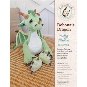 Debonair Dragon Stuffed Animal Plushie Pattern - Finished Size 20” x 10” - Reana Dearden - Rustic Horseshoe - Brontosaurus Option Too!