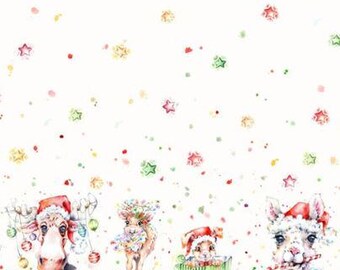 Little Darlings Christmas Animals Character Double Border Cotton Quilt Fabric by P&B Textiles Sally Walsh