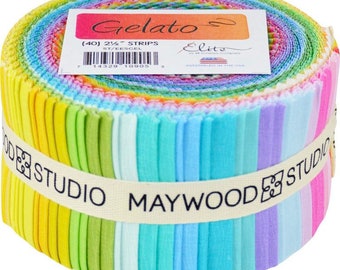 Gelato Ombré Fabric Jelly Roll Strips Rainbow Colors by Elite / Maywood Studio - 40 Precut Strips 2.5" wide - 100% Cotton Pinwheel