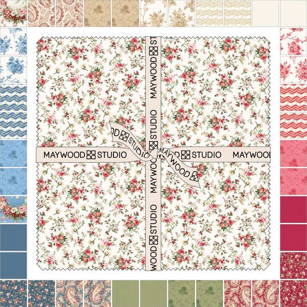 American Beauty Layer Cake Squares by Robyn Pandolph Saxty for Maywood Studio, (42) 10” Precut Cotton Quilt Squares, Robyn Pandolph Fabric