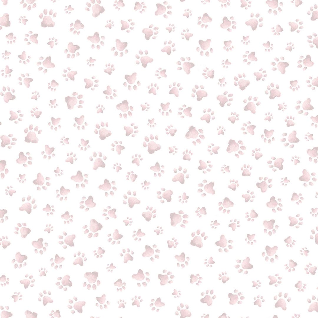 Rosa Pfotenabdrücke auf Weiß Hund Katze Stoff Schnurrhaare