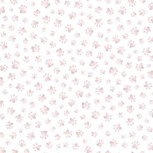 Pink Paw Prints on White - Dog Cat Fabric - Whiskers & Paws by Maywood Studio Cotton Quilt Fabric - Designer Hannah Dale - MAS10420-P