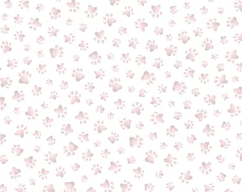 Rosa Pfotenabdrücke auf Weiß - Hund Katze Stoff - Schnurrhaare & Pfoten von Maywood Studio Baumwolle Quilt Stoff - Designer Hannah Dale - MAS10420-P