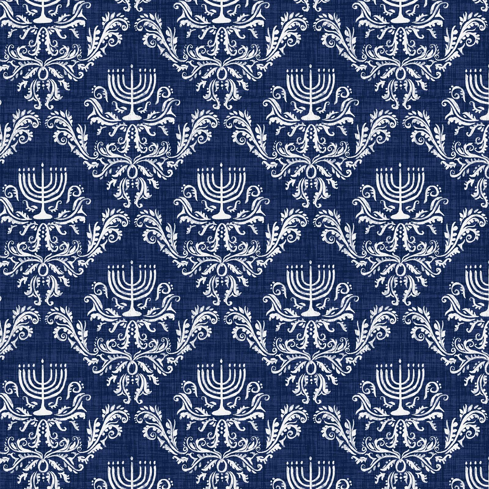 Love and Light Menorahs Damask Jewish Cotton Fabric by Designer: Victoria Borges - Studio E Fabrics
