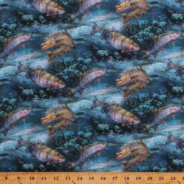CLEARANCE! Rainbow Trout Wild Wings Troutman Basin Scenic Print (70608-1600715) - Fish, Fishing Cotton Fabric