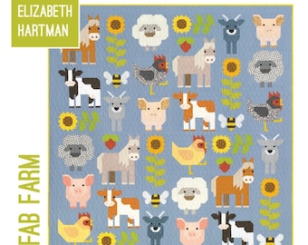 Fab Farm Quilt Pattern by Elizabeth Hartman - Farm Animal Patchwork Quilt Pattern