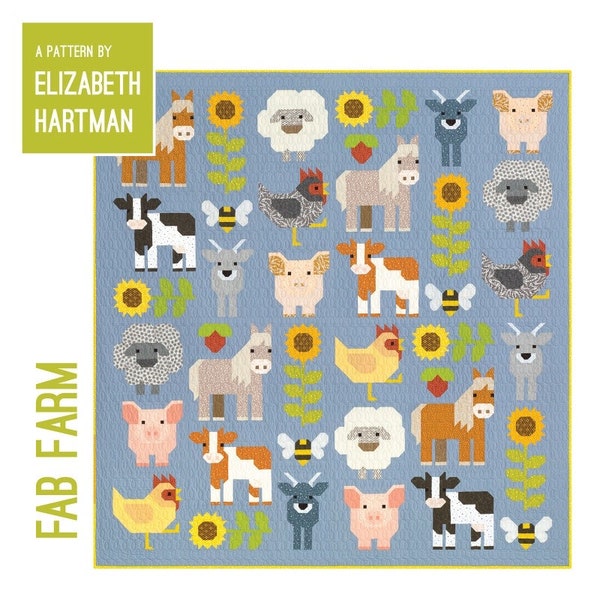 Motif de courtepointe Fab Farm par Elizabeth Hartman - Motif de courtepointe en patchwork d'animaux de la ferme