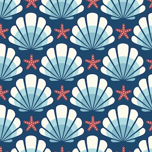 Ocean Motion Seashells Cotton Fabric by Cloud9 Fabrics - Beach, Ocean, Sailing, Coastal Fabric