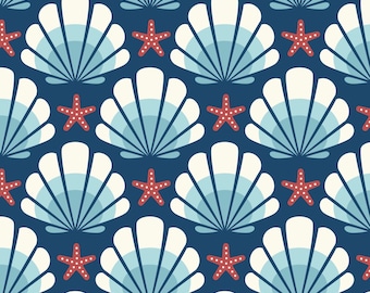 Ocean Motion Seashell Cotton Fabric by Cloud9
