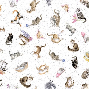 Whiskers & Paws - Cat Breeds Fabric - Tossed Cats on Soft White by Maywood Studio Cotton - Designer Hannah Dale - MAS10416-W