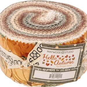 Hello Autumn Fabric Jelly Roll - 2.5 Inch Strips 40 Pieces Pre-Cut Cotton Fabric by Maywood Studio - Fall, Thanksgiving Fabric
