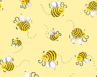 Honey Bee Fabric - Susy’s Bees Cotton Quilt Fabric by World of Susybee in Yellow