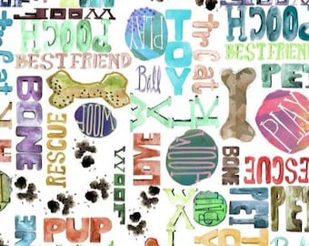 Best Friends Dog Fabric - Words - Cotton - Clothworks - Designer Lexi Grenzer - Dog Phrases Fabric