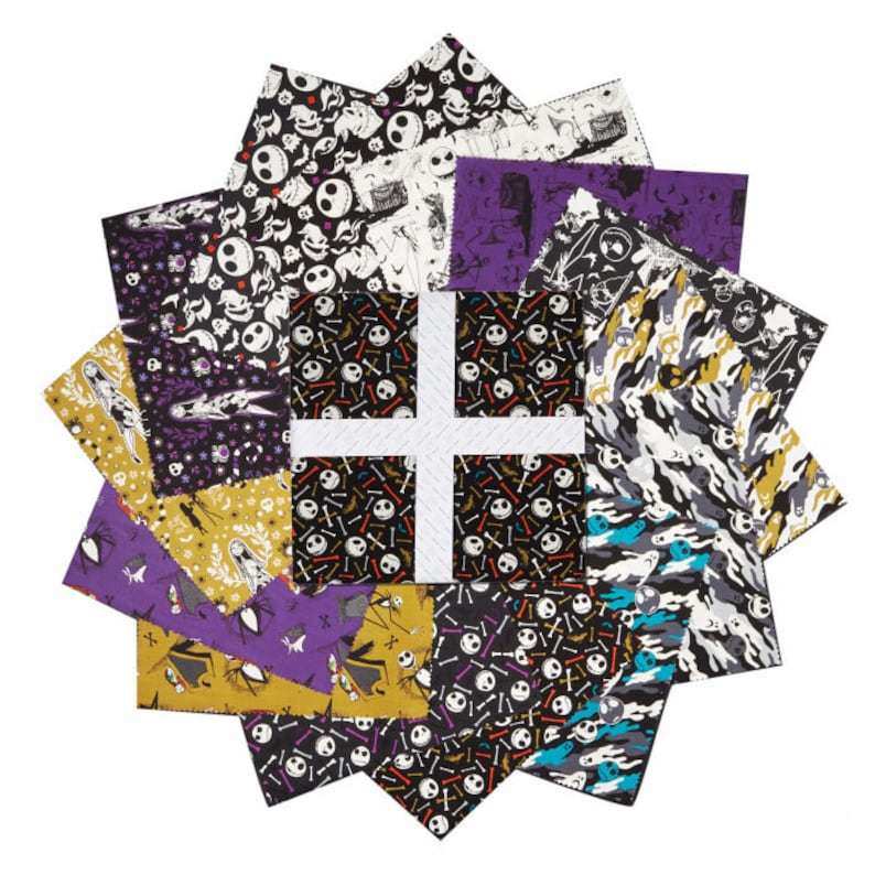 14 prints Jack is Back Camelot Fabric SALE RARE Nightmare Before Christmas Disney Fabric Layer Cake 10 Squares 42 Pieces
