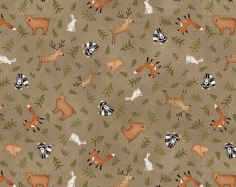 The Mountains Are Calling FLANNEL Fabric Animal Toss in Brown by Henry Glass Designer: Janet Rae Nesbitt - HEG3132F-38