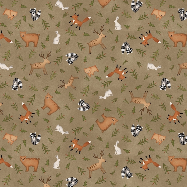 The Mountains Are Calling FLANNEL Fabric Animal Toss in Brown by Henry Glass Designer: Janet Rae Nesbitt - HEG3132F-38