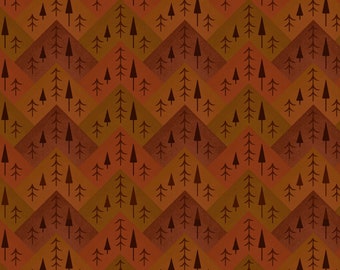 The Mountains Are Calling FLANNEL Fabric Tree Mountain Zig Zag in Rust by Henry Glass Designer: Janet Rae Nesbitt - HEG3133F-35