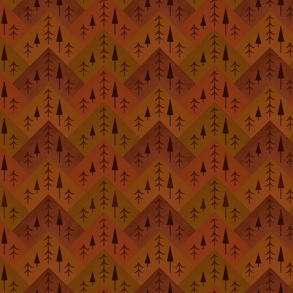 The Mountains Are Calling FLANNEL Fabric Tree Mountain Zig Zag in Rust by Henry Glass Designer: Janet Rae Nesbitt - HEG3133F-35