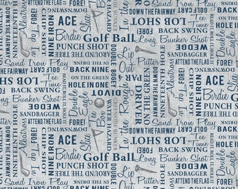 Golf Phrases Cotton Quilt Fabric - Fore! in Pewter by Clothworks - CLTY3751-119 - Golf Words Fabric