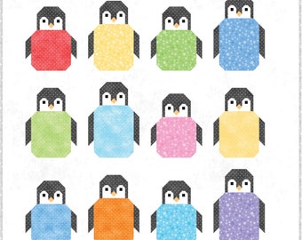 FREE SHIPPING - Penguin Party Quilt Kit - Featuring Playtime Flannel by Maywood Studio -100% Cotton - Finished Size 50” x 50”